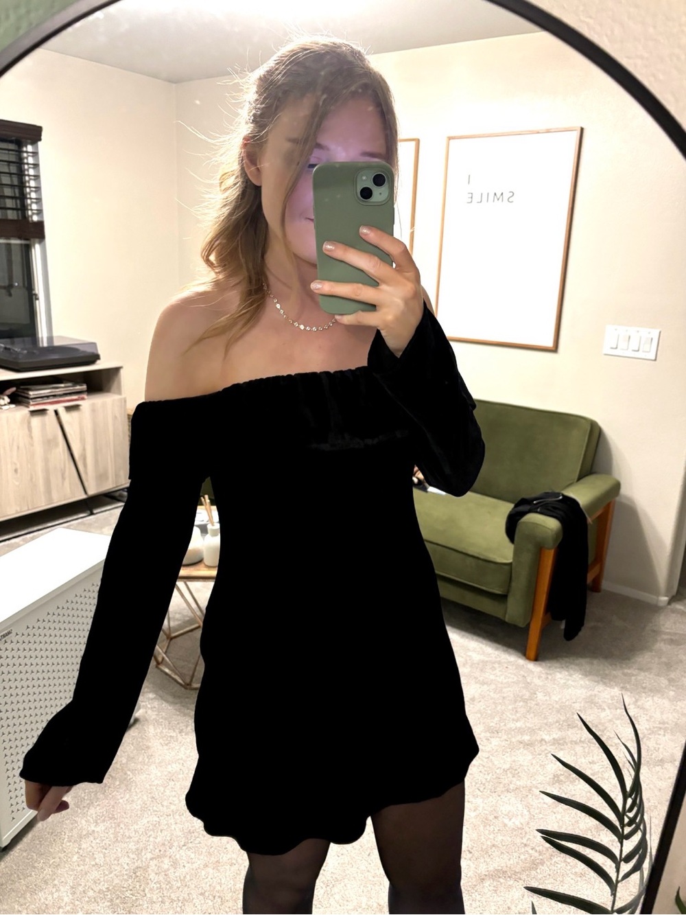 Reformation Maves dress black velvet off the shoulder medium